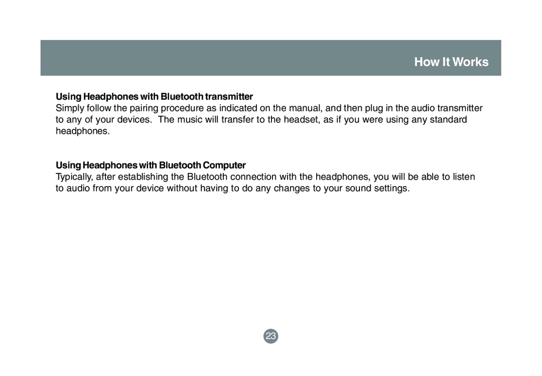 IOGear GBMA201 How It Works, Using Headphones with Bluetooth transmitter, Using Headphones with Bluetooth Computer 