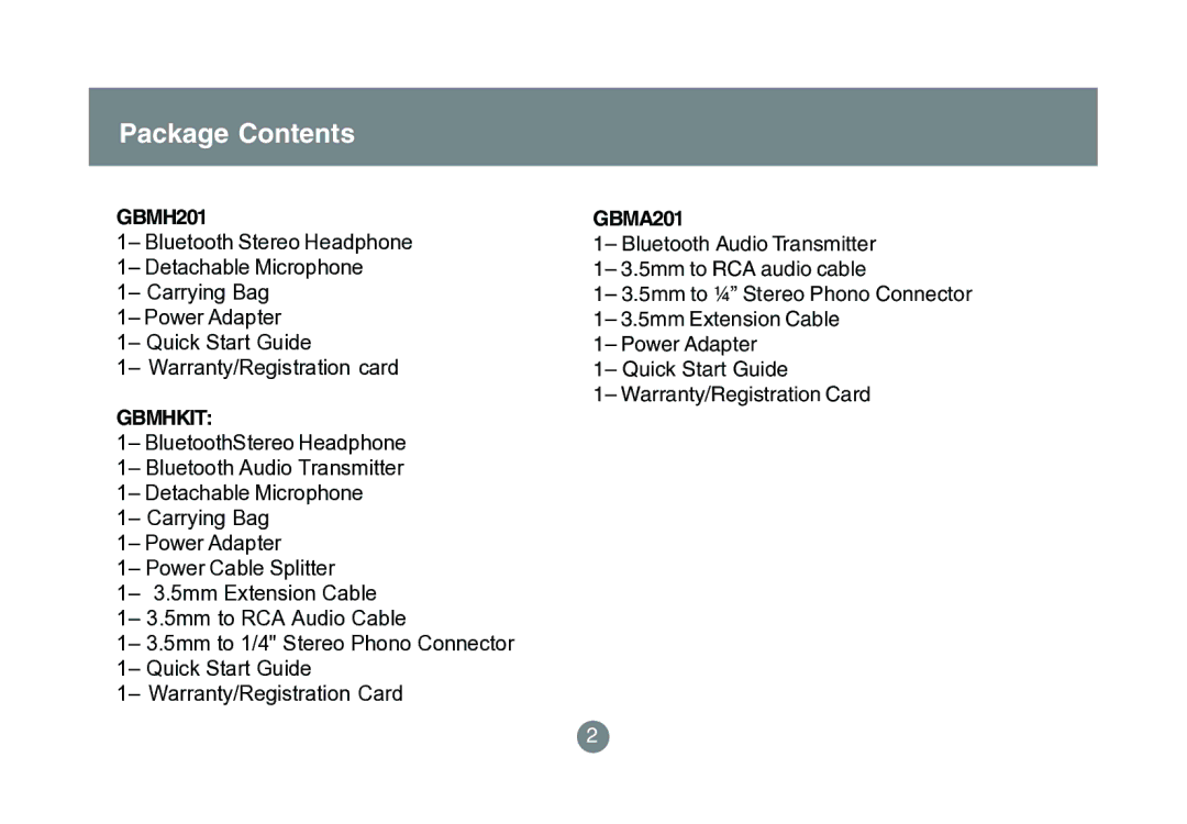 IOGear GBMA201 user manual Package Contents 