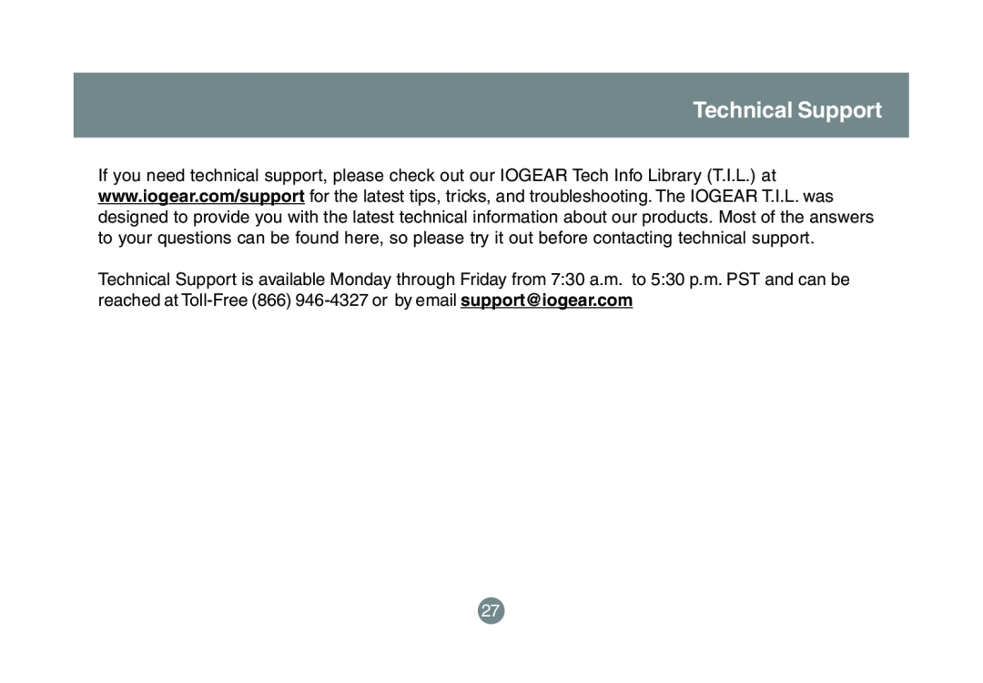 IOGear GBMA201 user manual Technical Support 