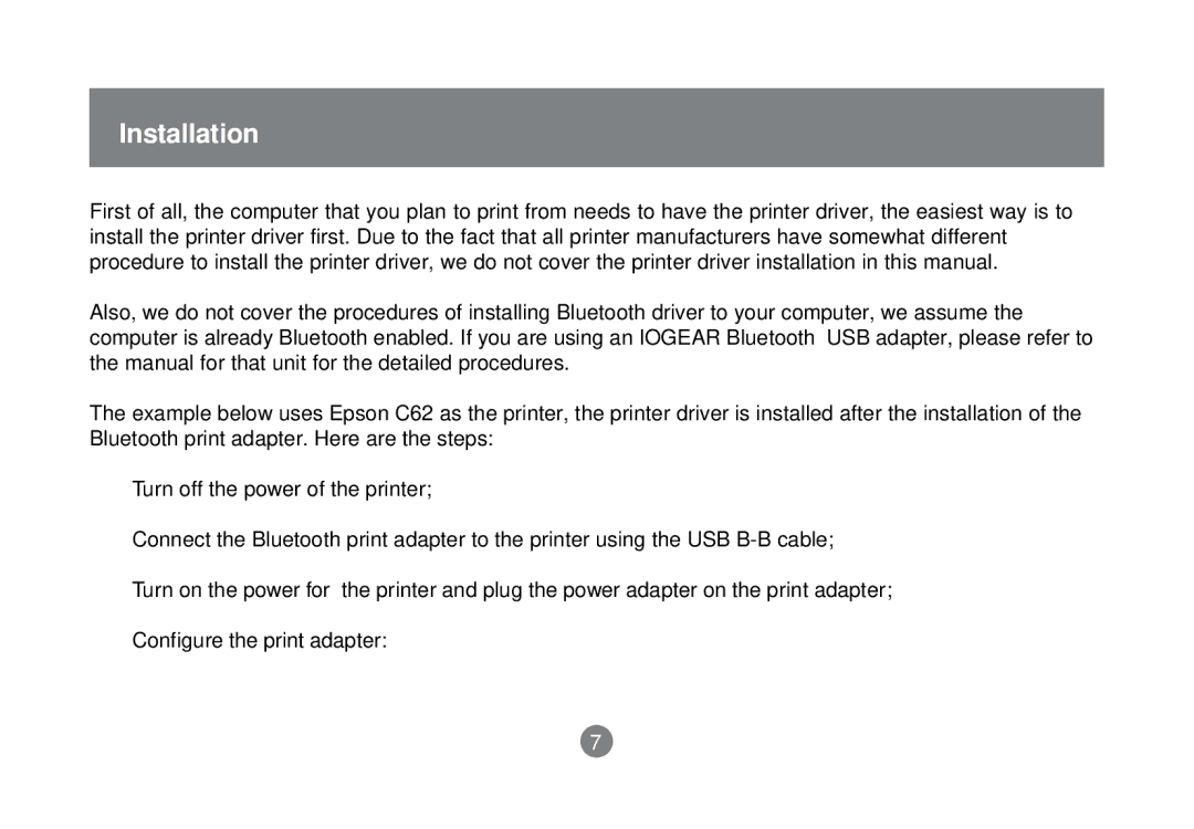 IOGear GBP201 user manual Installation 