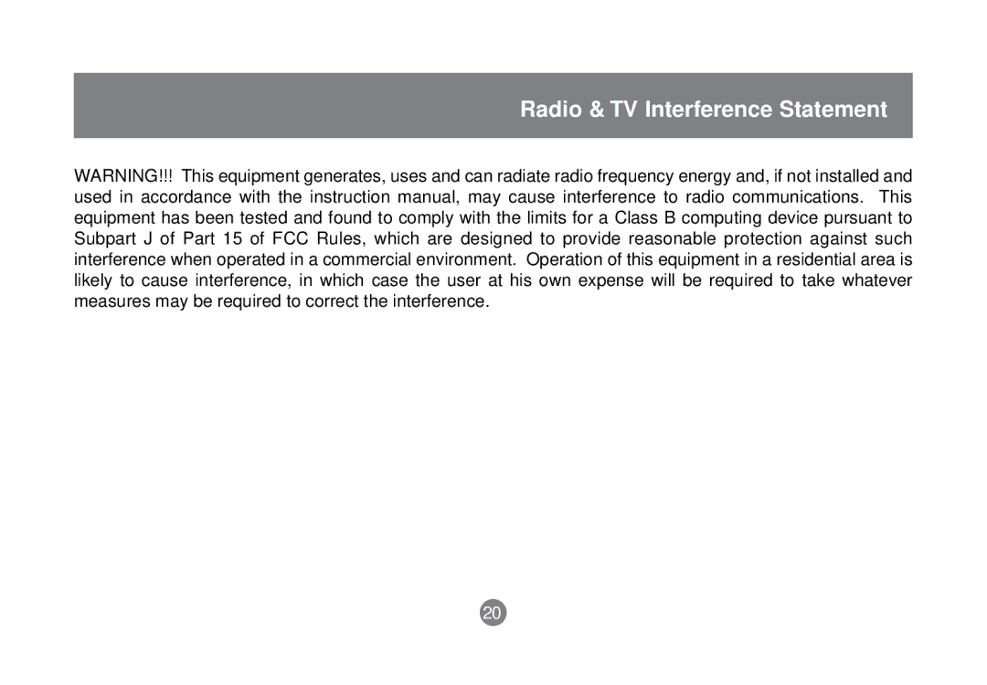 IOGear GBP201 user manual Radio & TV Interference Statement 