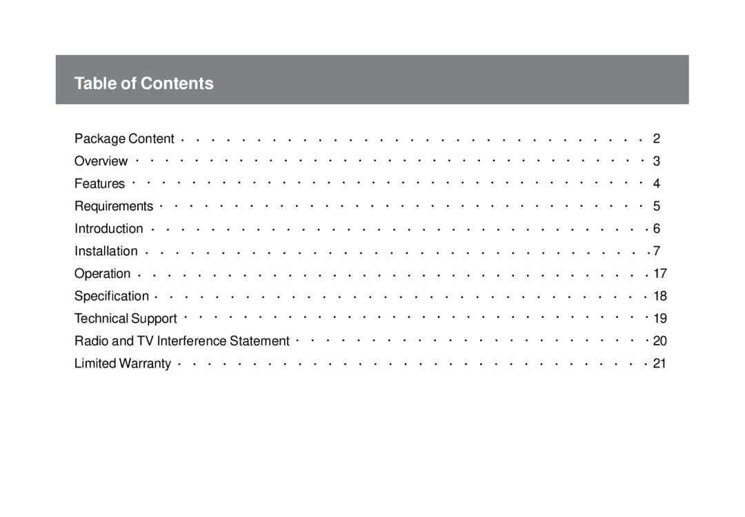 IOGear GBP201 user manual Table of Contents 