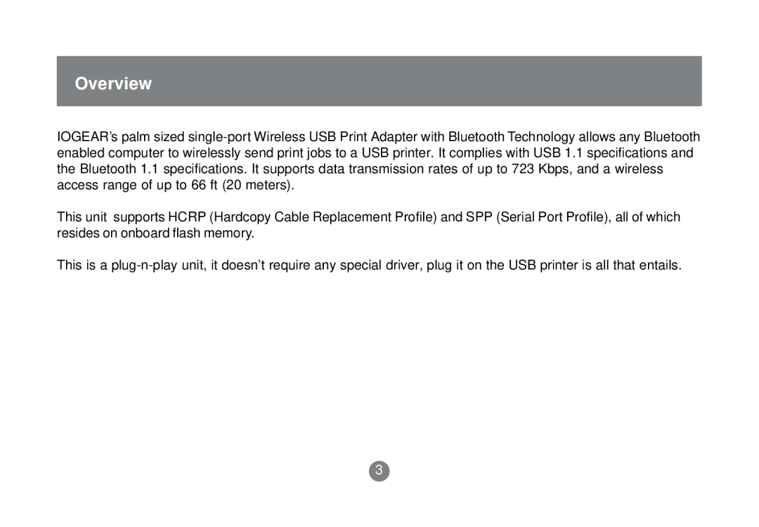 IOGear GBP201 user manual Overview 