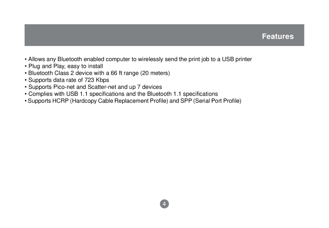 IOGear GBP201 user manual Features 