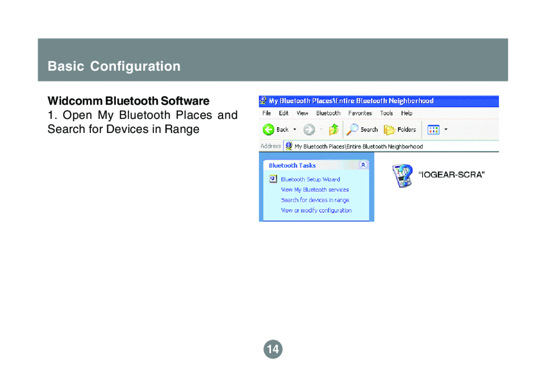 IOGear GBS301 Basic Configuration, Widcomm Bluetooth Software, Open My Bluetooth Places and Search for Devices in Range 