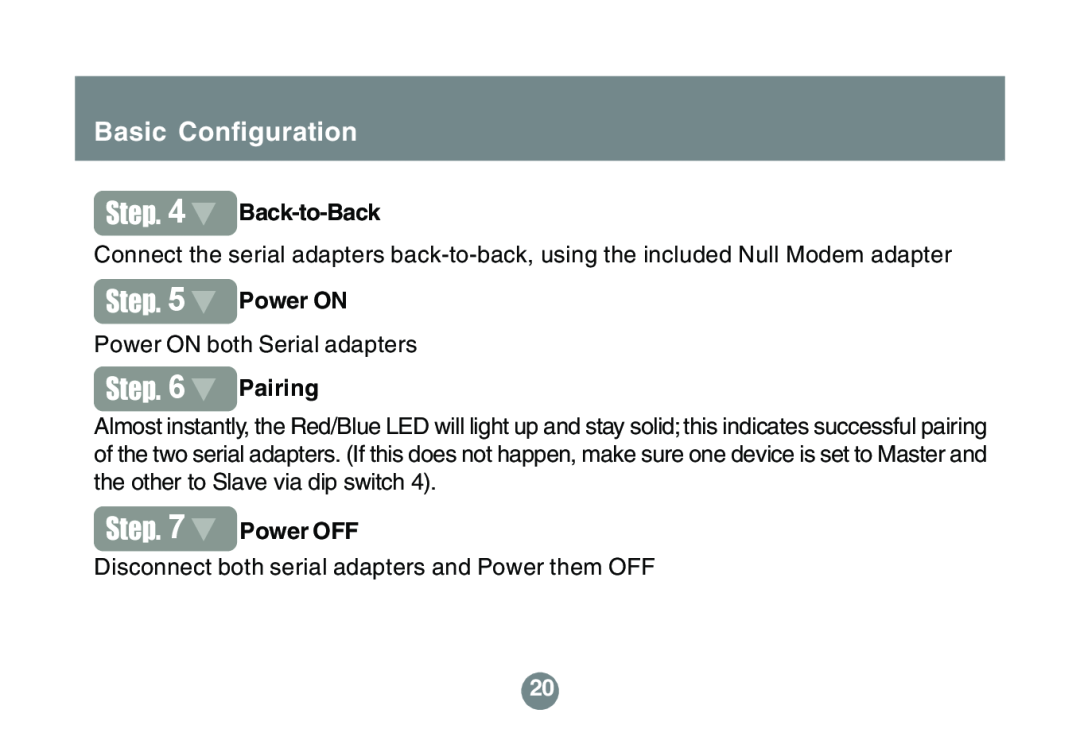 IOGear GBS301 user manual Basic Configuration, Back-to-Back, Power ON, Pairing, Power OFF 