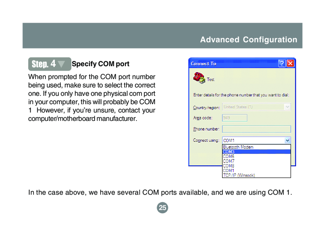 IOGear GBS301 user manual Advanced Configuration, Specify COM port 