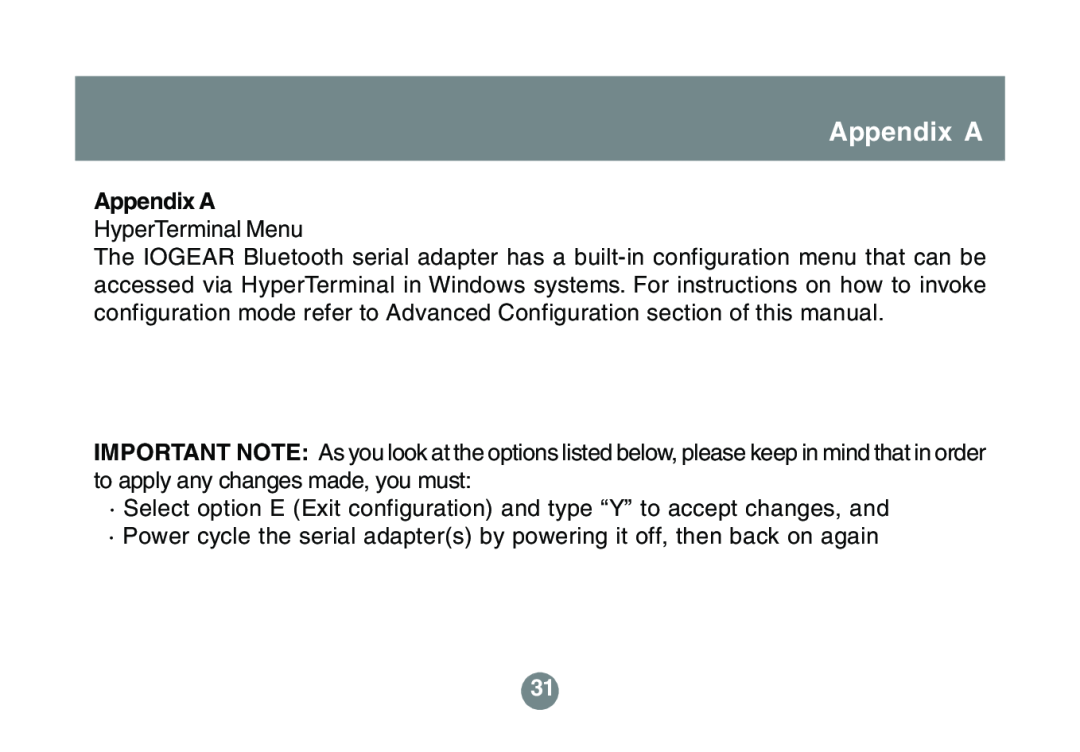 IOGear GBS301 user manual Appendix A HyperTerminal Menu 