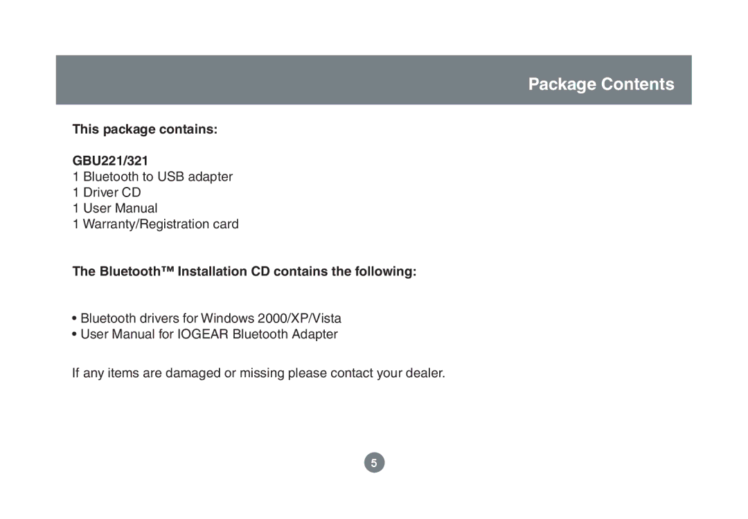 IOGear GBU221/321 user manual Package Contents 