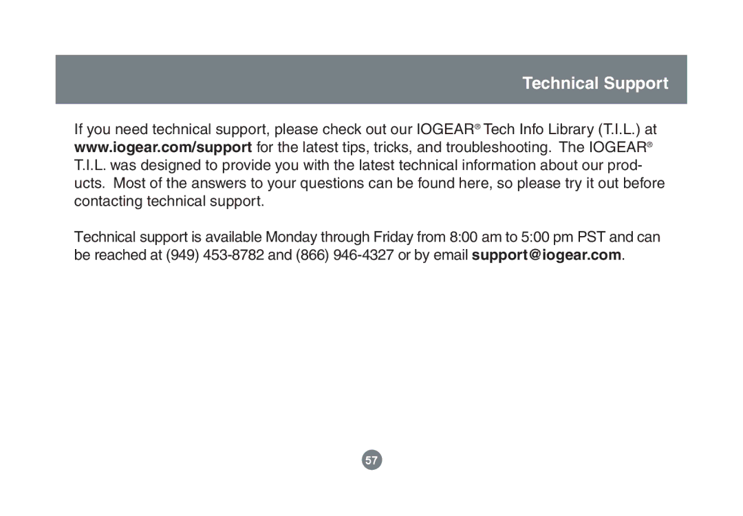 IOGear GBU221/321 user manual Technical Support 