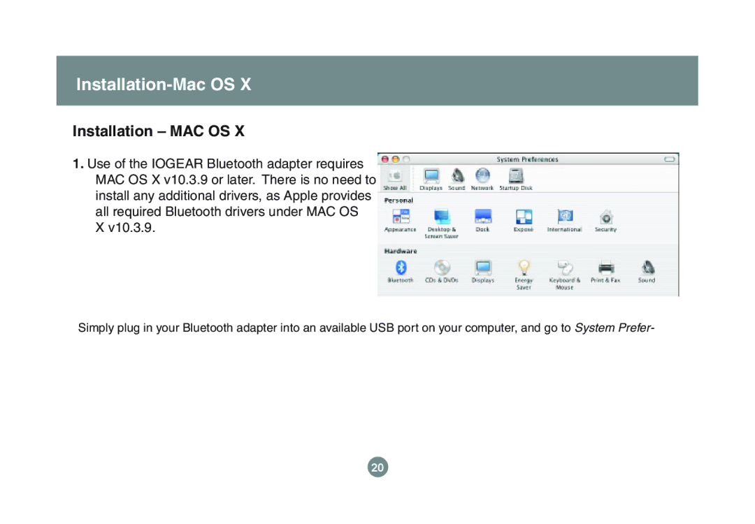 IOGear GBU221P user manual Installation-Mac OS, Installation MAC OS 