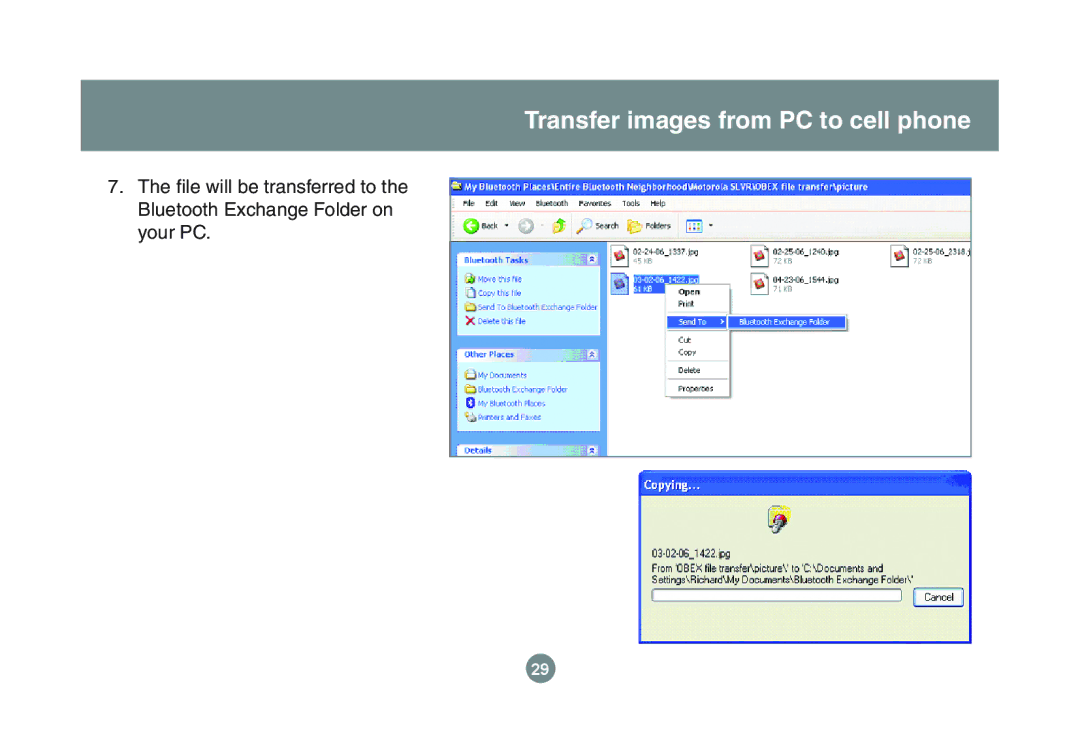 IOGear GBU221P user manual Transfer images from PC to cell phone 