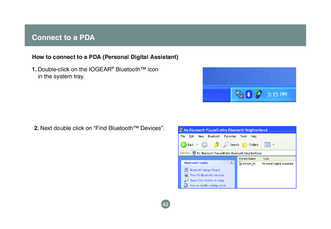 IOGear GBU221P user manual Connect to a PDA, How to connect to a PDA Personal Digital Assistant 