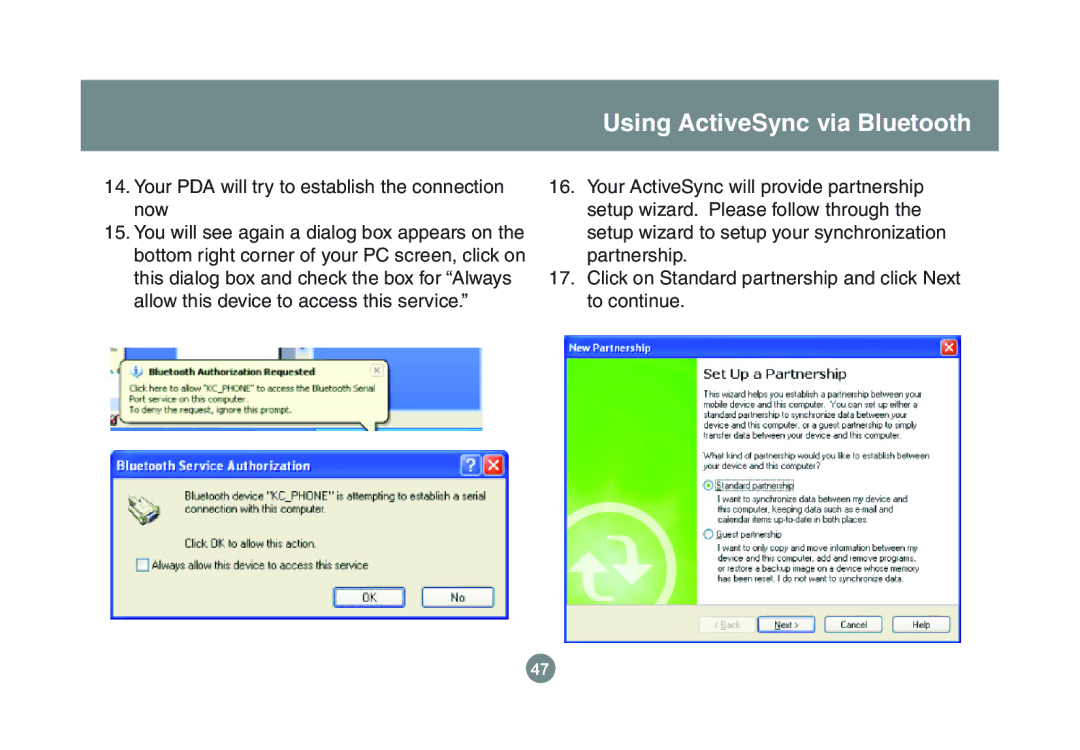 IOGear GBU221P user manual Your PDA will try to establish the connection now 