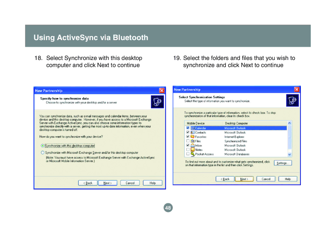 IOGear GBU221P user manual Using ActiveSync via Bluetooth 