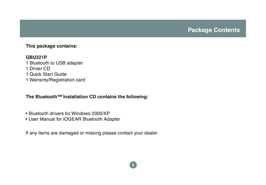 IOGear GBU221P user manual Package Contents 