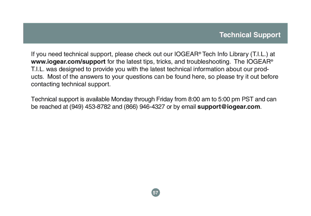 IOGear GBU221P user manual Technical Support 