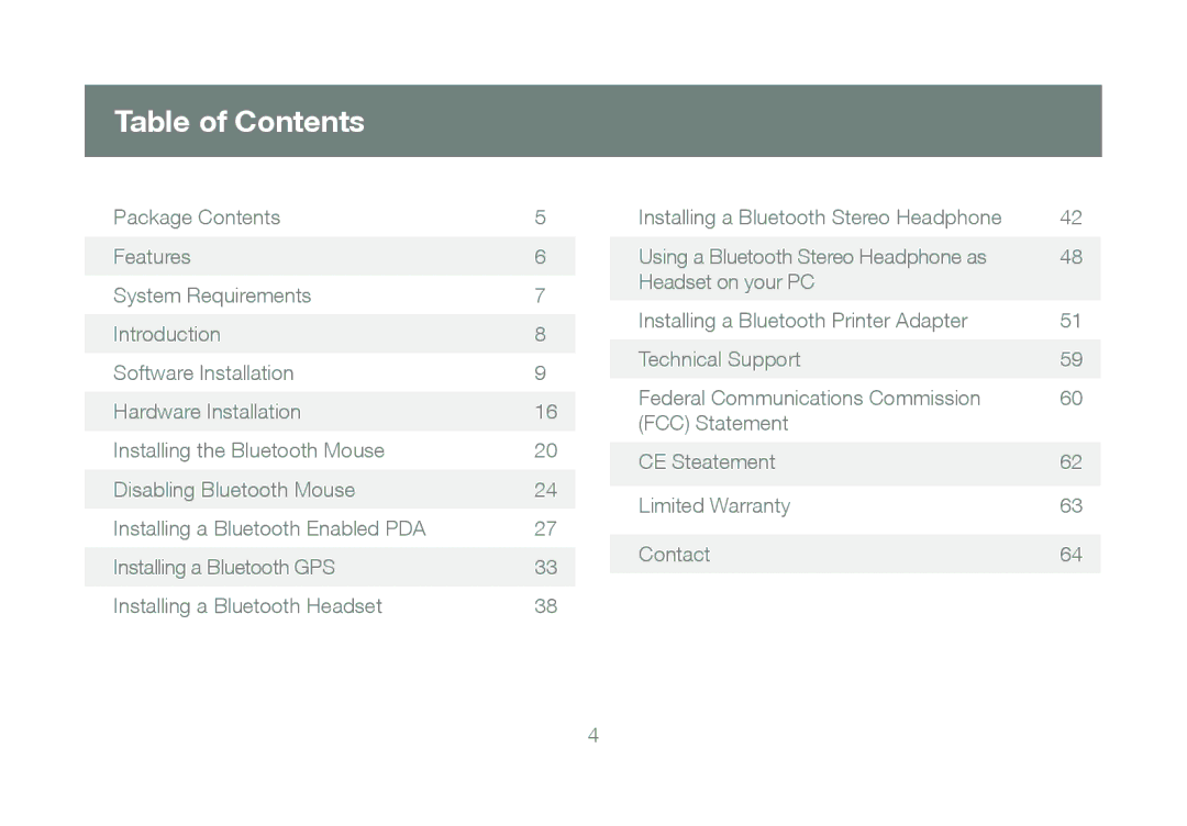 IOGear GBU241W6 manual Table of Contents 