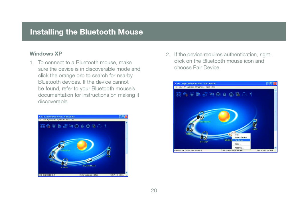 IOGear GBU241W6 manual Installing the Bluetooth Mouse, Windows XP 