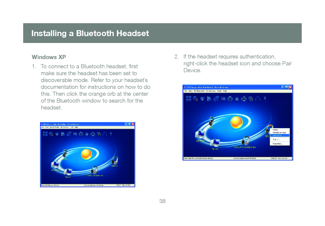 IOGear GBU241W6 manual Installing a Bluetooth Headset, Windows XP 