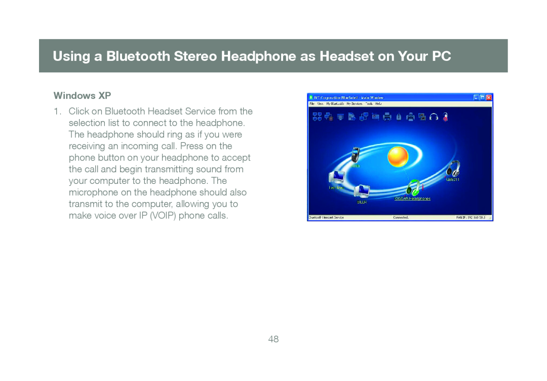 IOGear GBU241W6 manual Using a Bluetooth Stereo Headphone as Headset on Your PC, Windows XP 