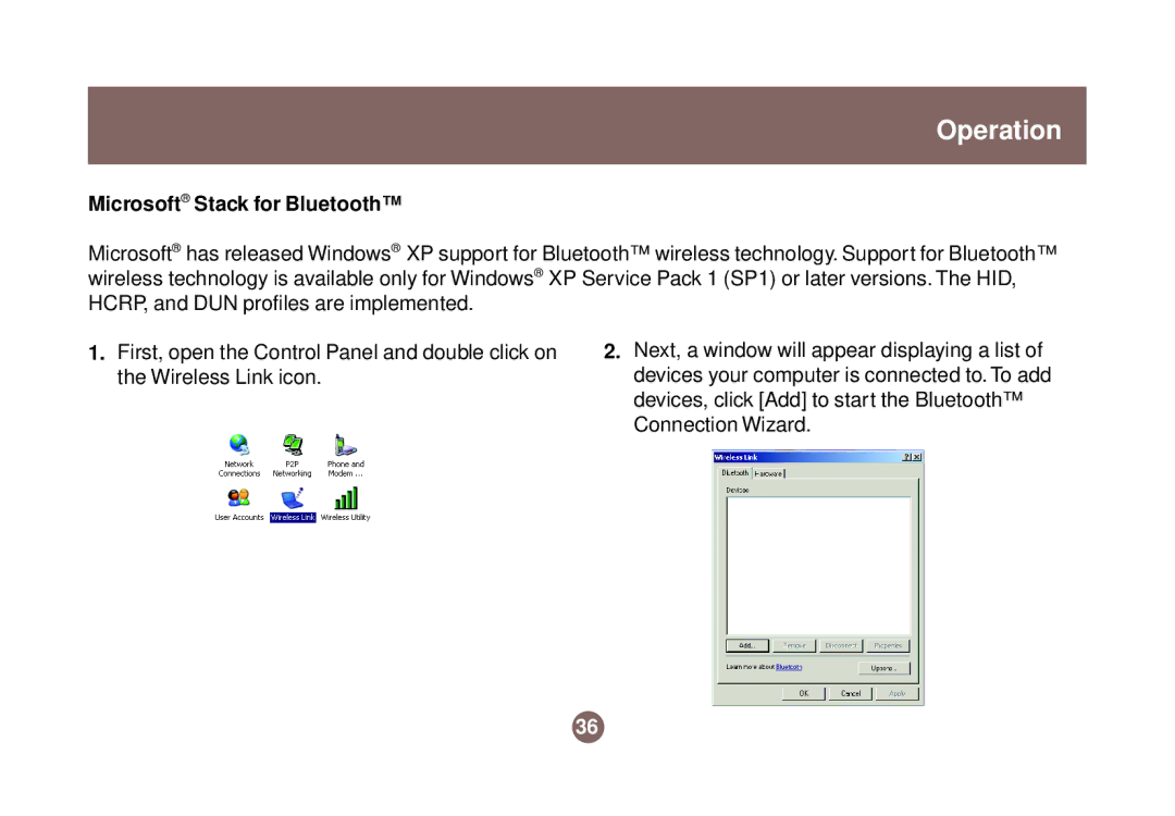 IOGear GBU301 user manual Microsoft Stack for Bluetooth 