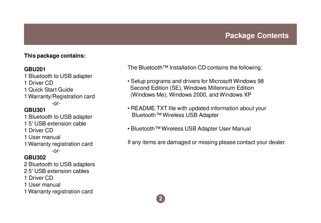 IOGear GBU301 user manual Package Contents 