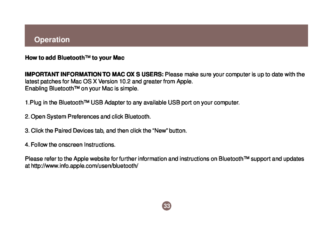 IOGear GBU301 user manual How to add Bluetooth to your Mac, Operation 