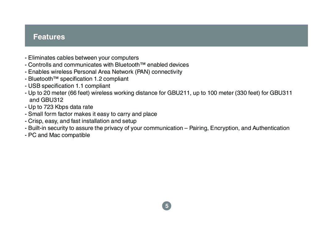 IOGear GBU311, GBU211 user manual Features 