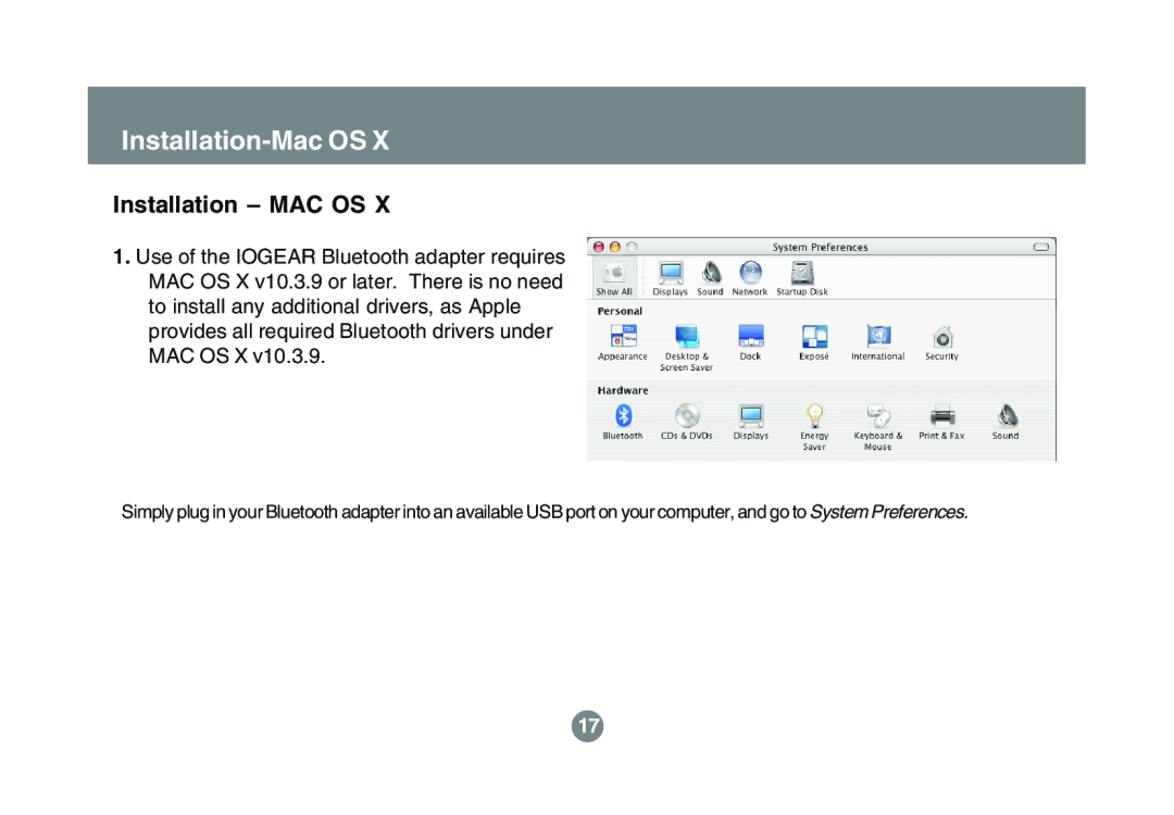 IOGear GBU321 user manual Installation-Mac OS, Installation MAC OS 