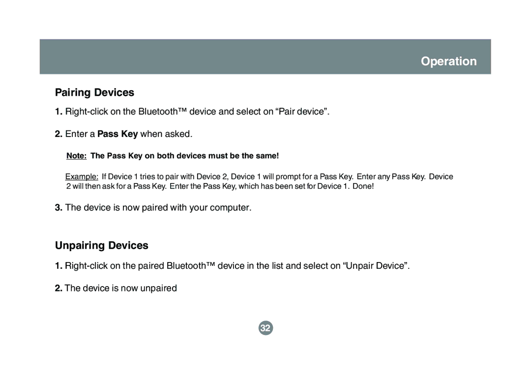 IOGear GBU321 user manual Pairing Devices, Unpairing Devices 