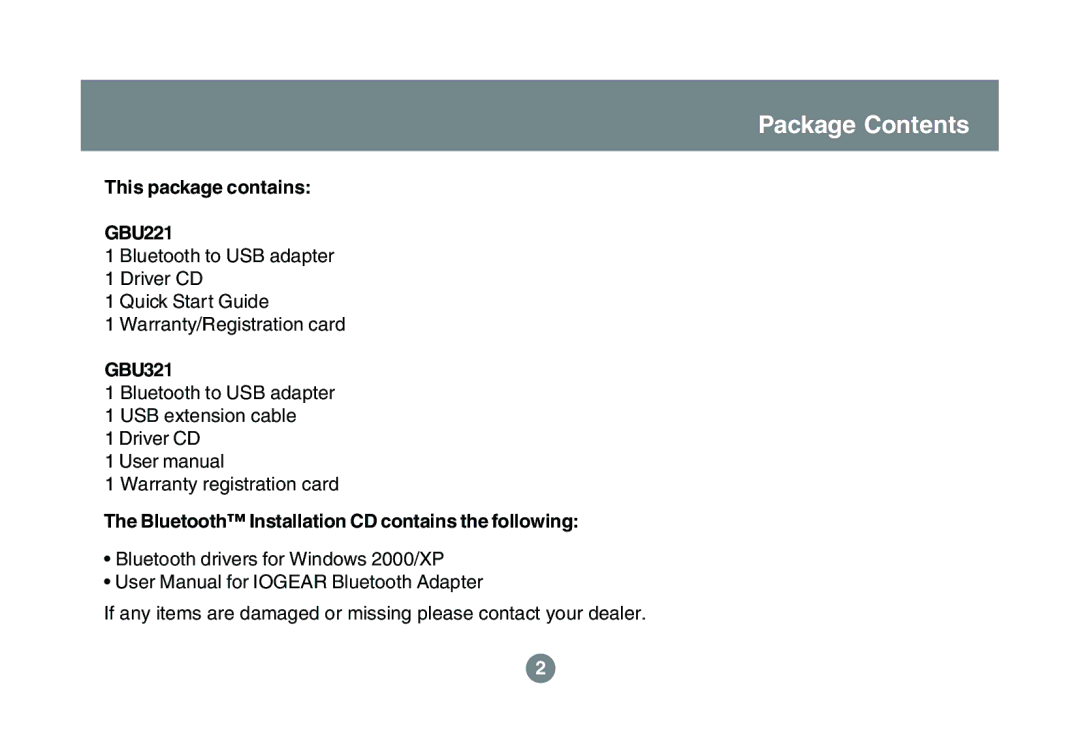 IOGear GBU321 user manual Package Contents 