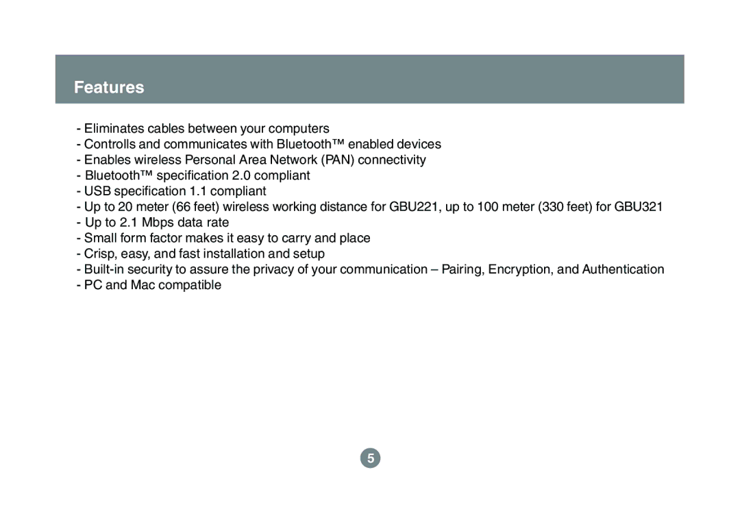 IOGear GBU321 user manual Features 