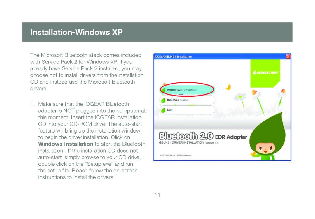 IOGear GBU421 manual Installation-Windows XP 