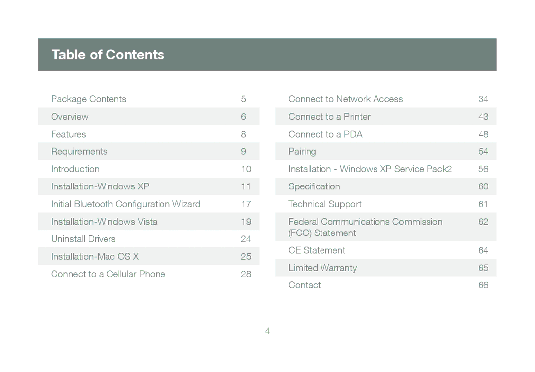 IOGear GBU421 manual Table of Contents 