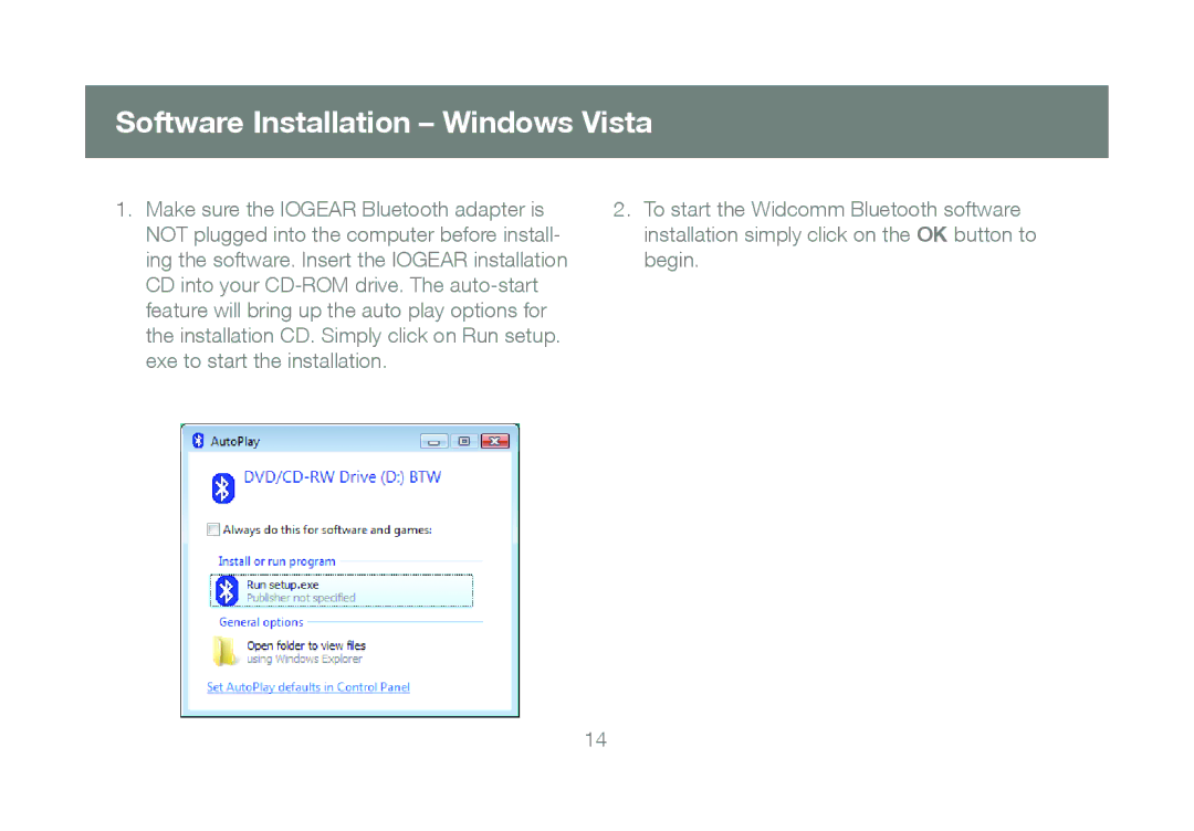 IOGear GBU421 manual Software Installation Windows Vista 