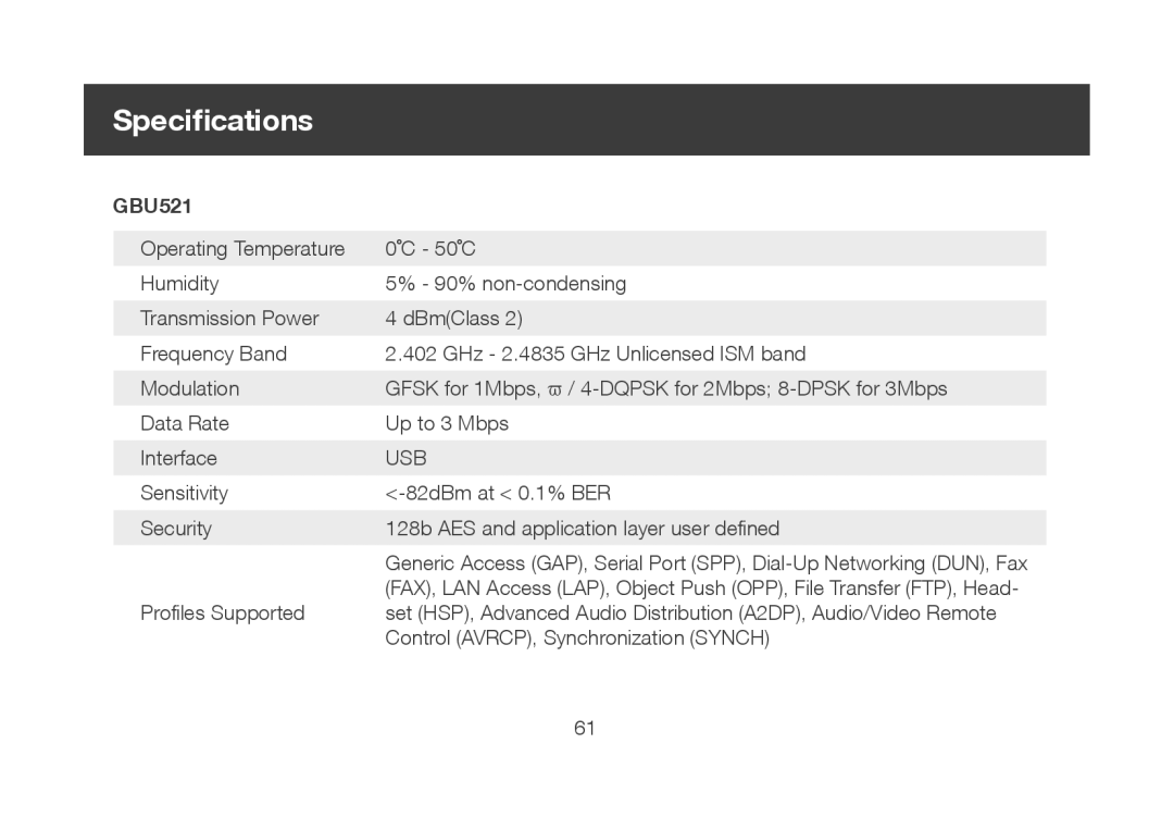 IOGear GBU521 manual Specifications 