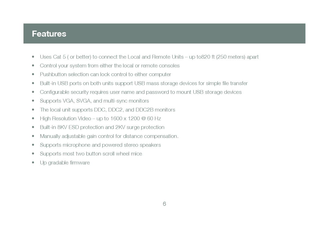 IOGear GCE800W6 manual Features 