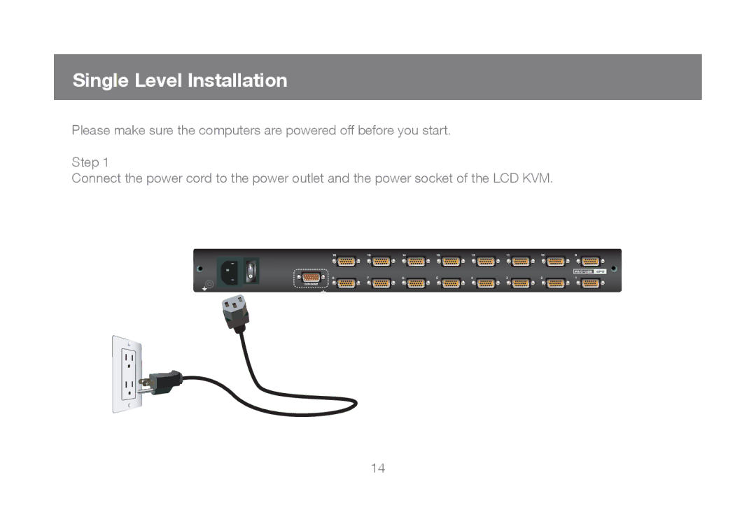 IOGear GCL1816, GCL1808 manual Single Level Installation 