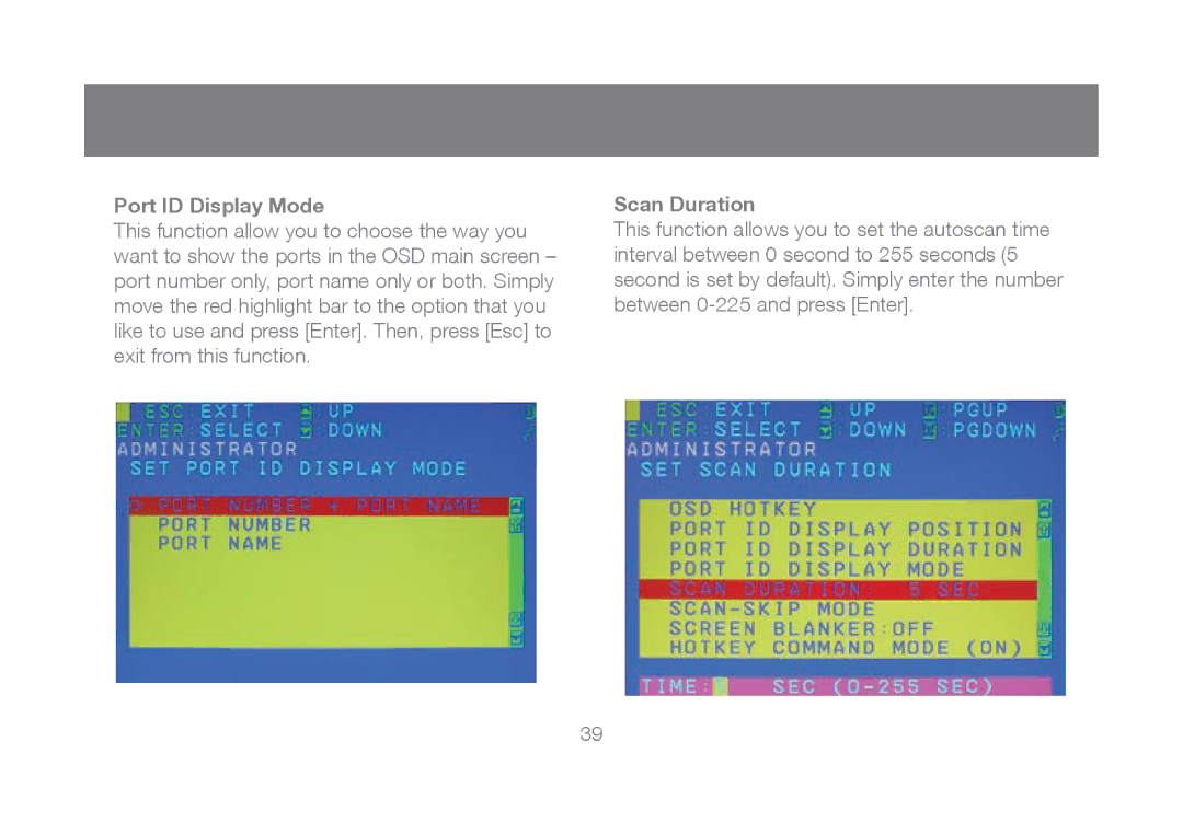 IOGear GCL1808, GCL1816 manual Port ID Display Mode, Scan Duration 