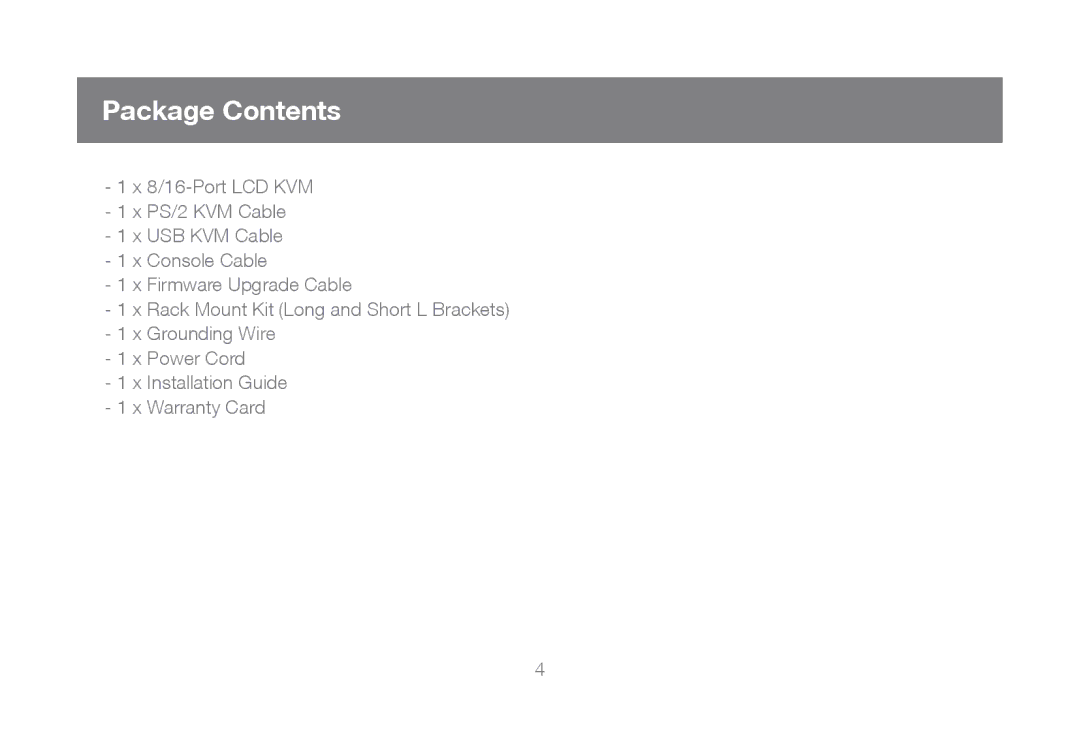 IOGear GCL1816, GCL1808 manual Package Contents 