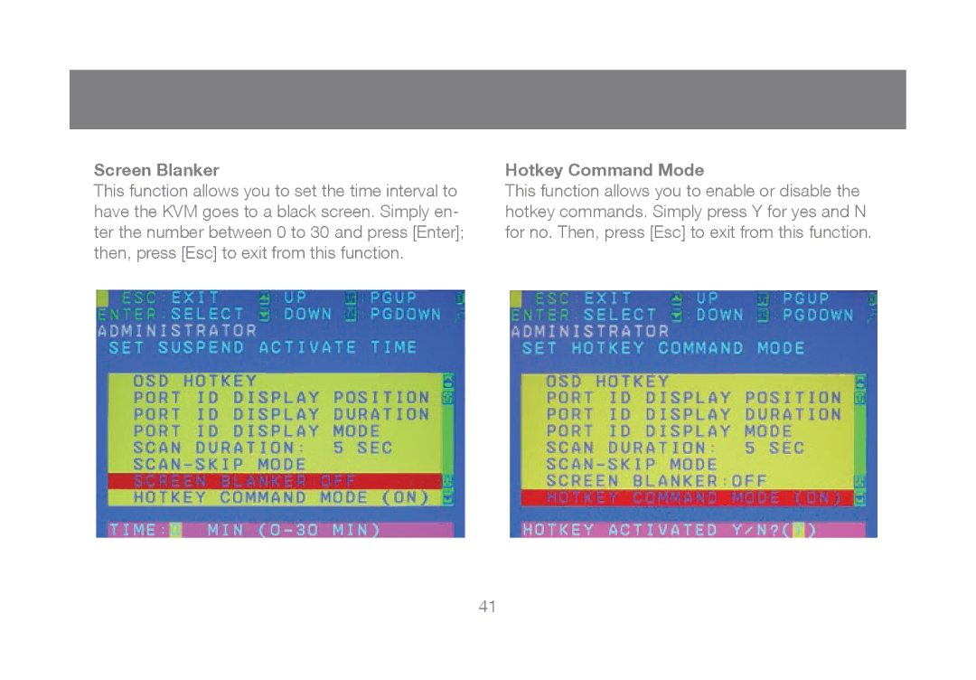 IOGear GCL1808, GCL1816 manual Screen Blanker, Hotkey Command Mode 