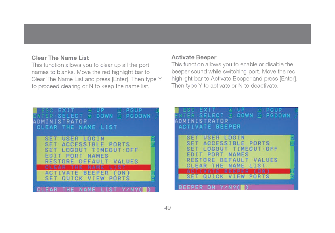 IOGear GCL1808, GCL1816 manual Clear The Name List, Activate Beeper 