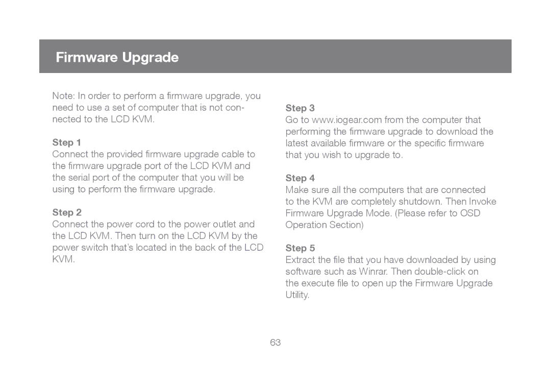 IOGear GCL1808, GCL1816 manual Firmware Upgrade, Step 