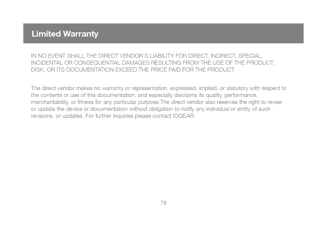 IOGear GCL1816, GCL1808 manual Limited Warranty 