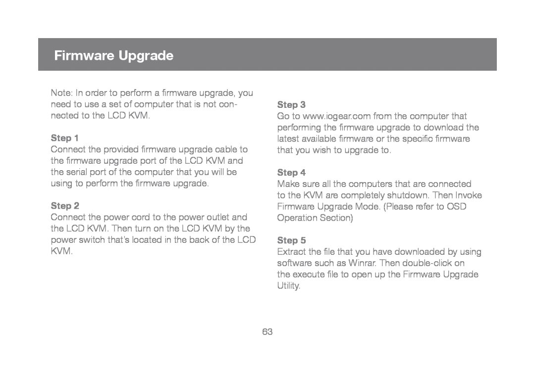 IOGear GCL1808, GCL1816 manual Firmware Upgrade, Step 