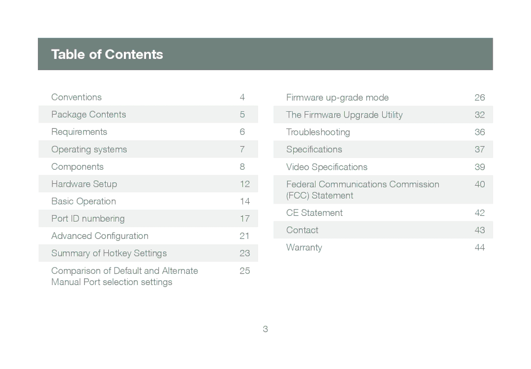 IOGear GCS1204 manual Table of Contents 