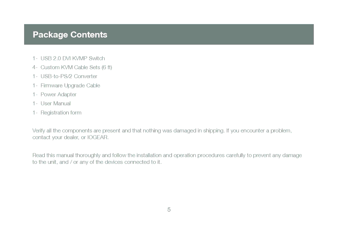 IOGear GCS1204 manual Package Contents 