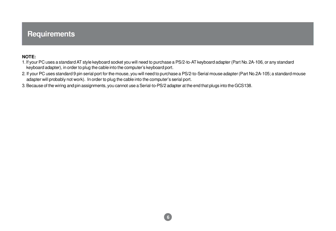 IOGear GCS138 installation manual Requirements 