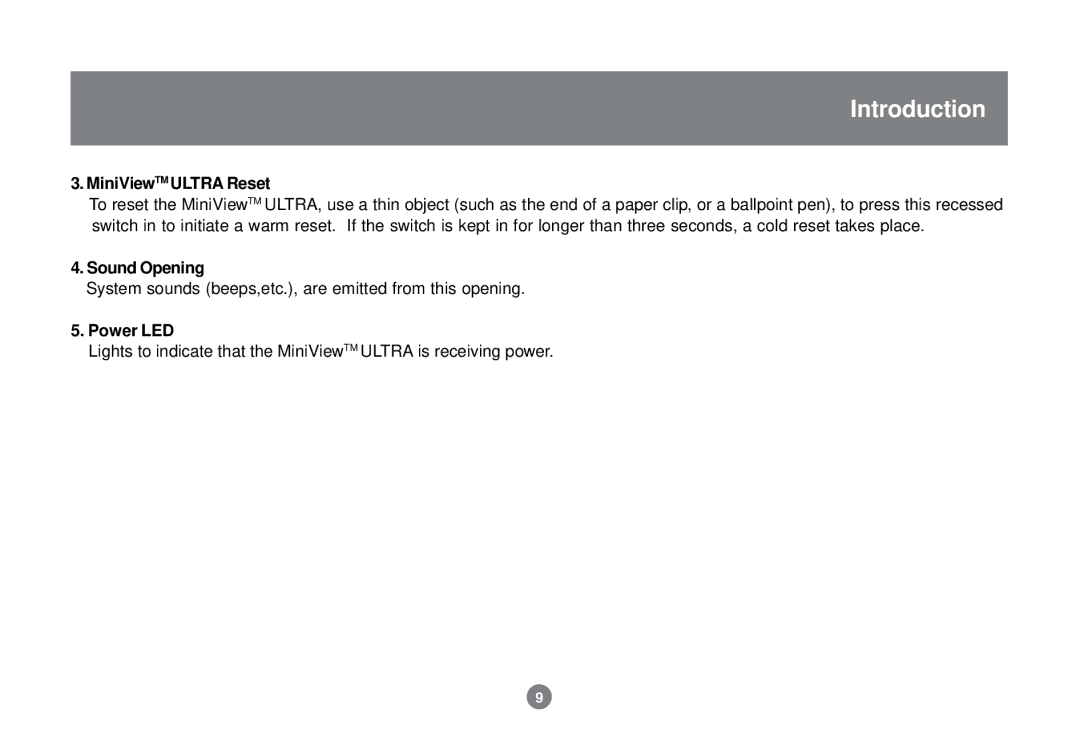 IOGear GCS138 installation manual MiniViewTM Ultra Reset, Sound Opening, Power LED 